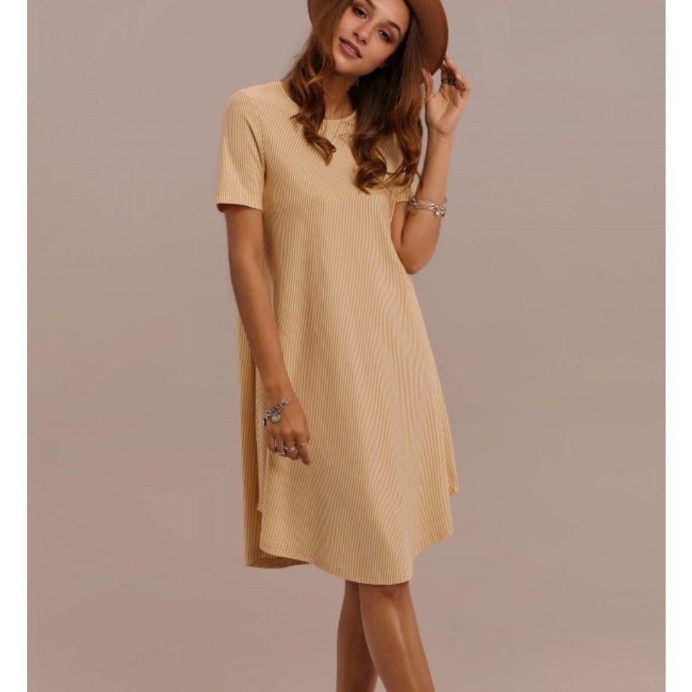 Yellow and white horizontal stripe dress, size large